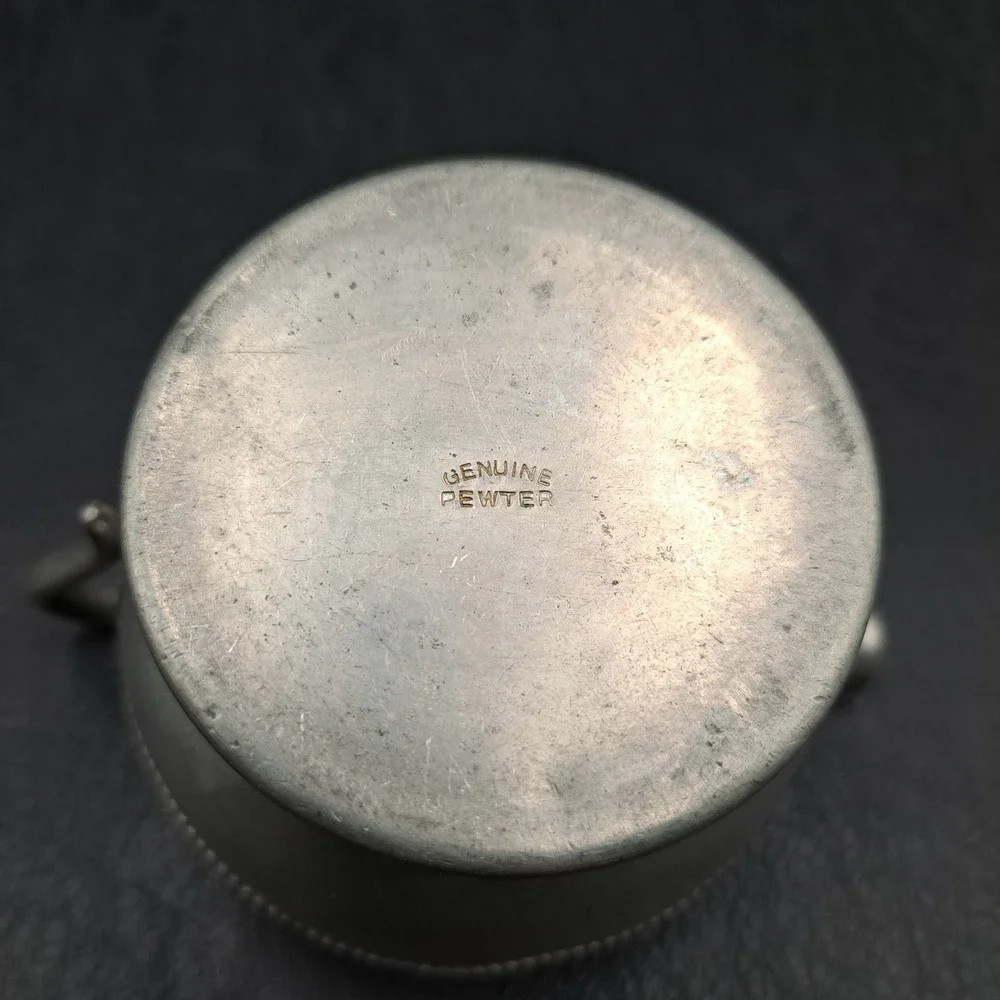 Vintage Genuine Pewter Creamer Pitcher Small Beaded Trim Silver Gray Matt Finish